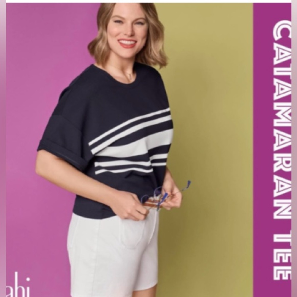 CAbi Catamaran Tee in Navy and White